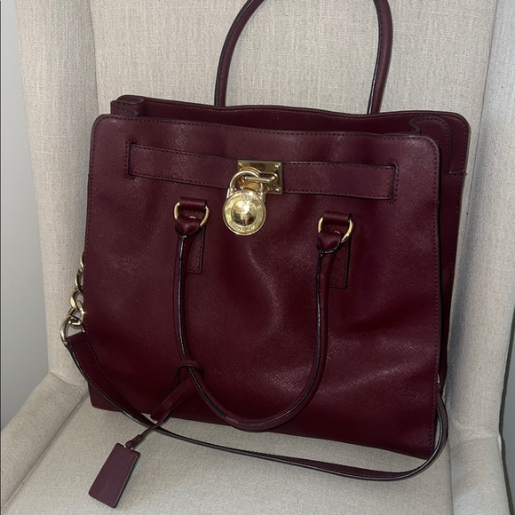 Michael Kors Handbags - Michael Kors Burgundy Leather Satchel with Gold Hardware